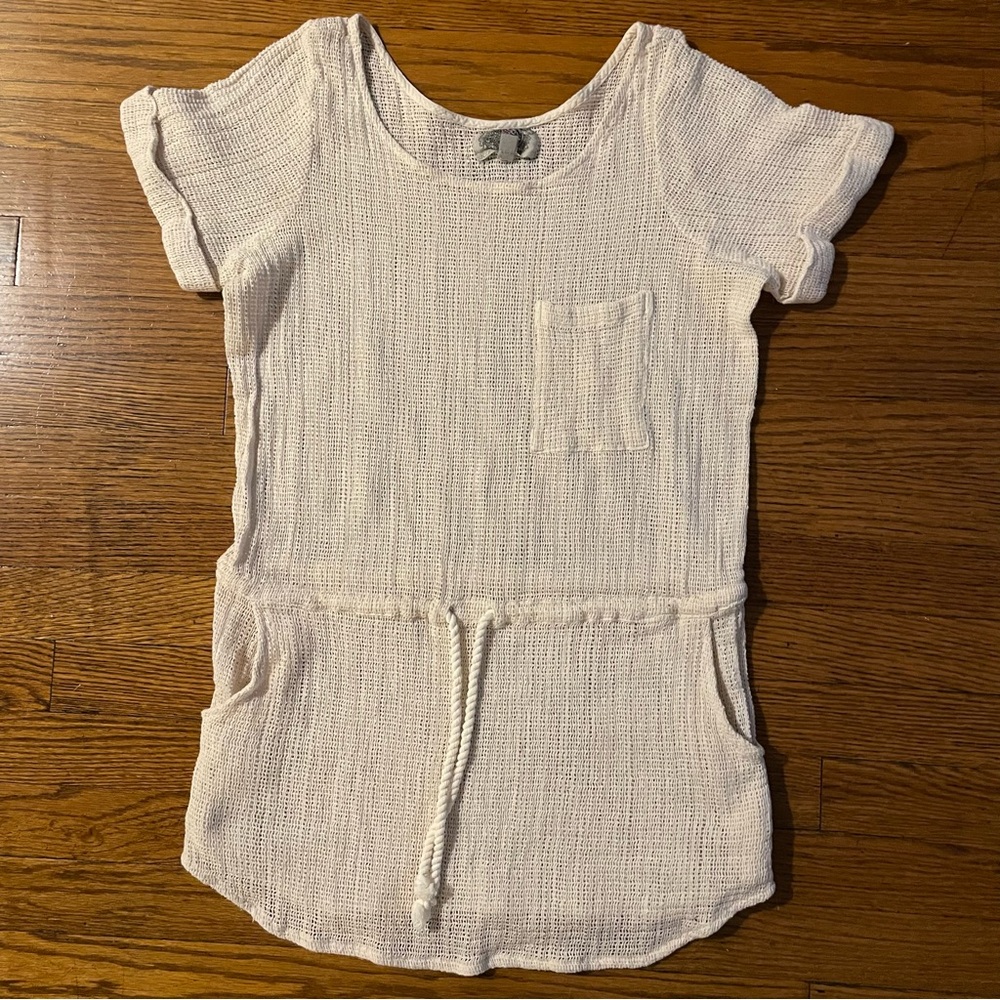 ecote tan/cream woven open knit mini dress swim coverup with pockets